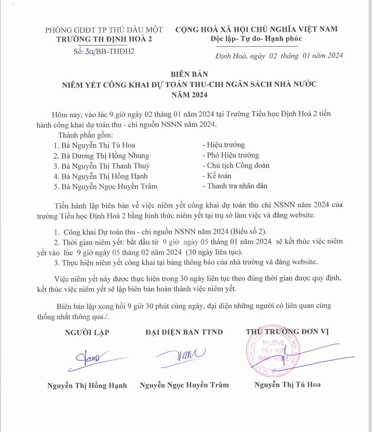 Công khai dự toán thu chi năm 2024