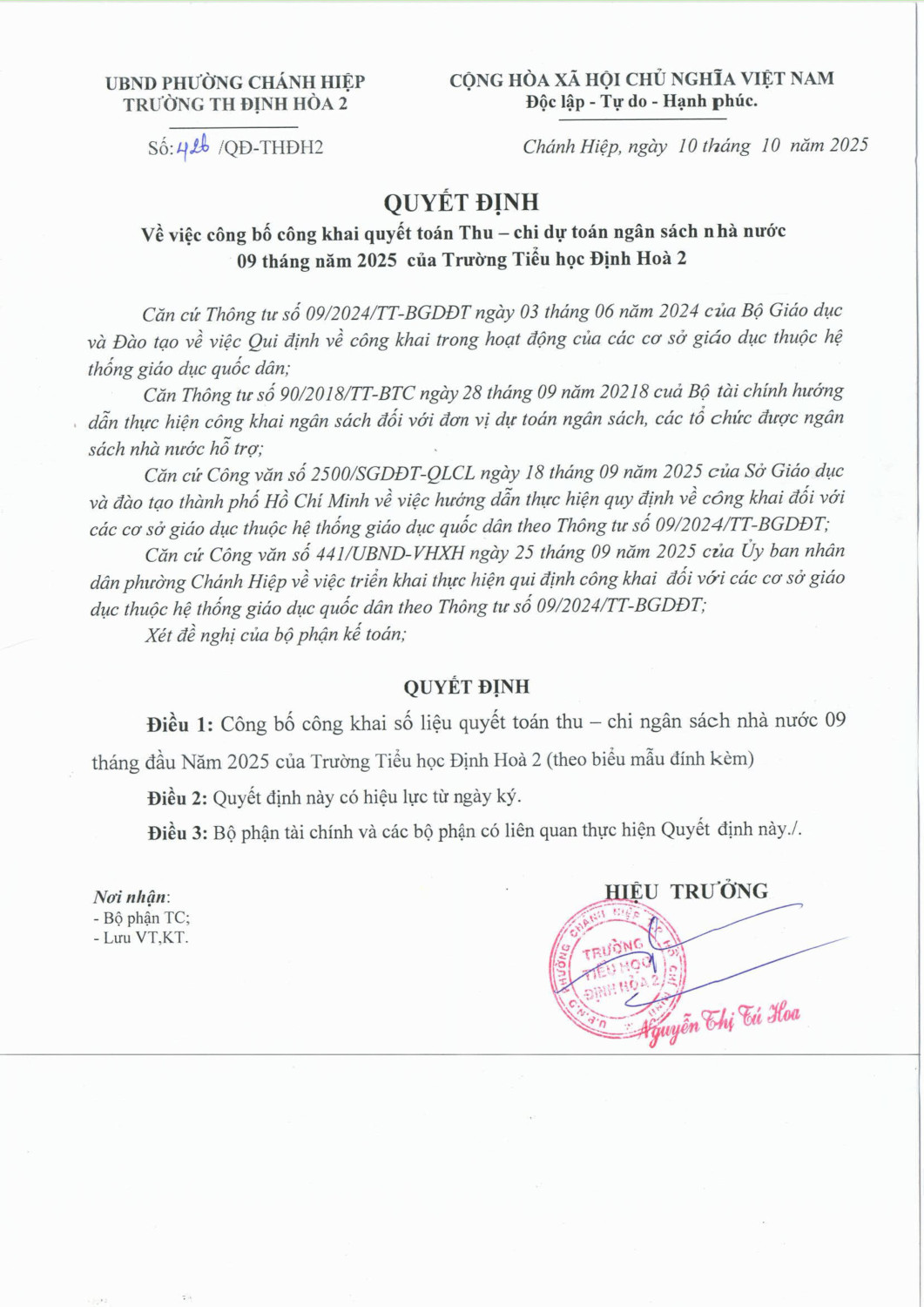 Công bố công khai quyết toán Thu – chi dự toán ngân sách nhà nước 09 tháng năm 2025