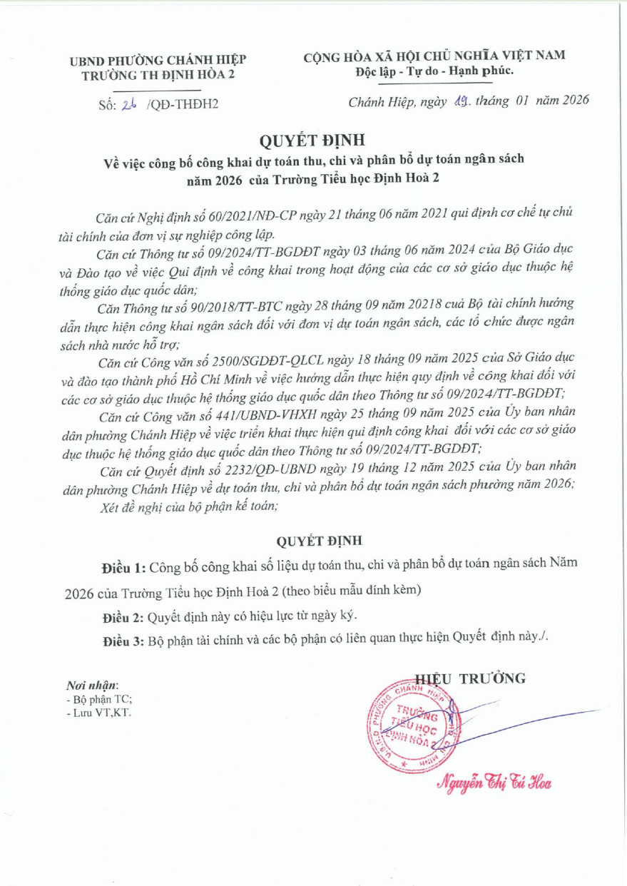 Công khai dự toán thu, chi và phân bổ dự toán ngân sách năm 2026