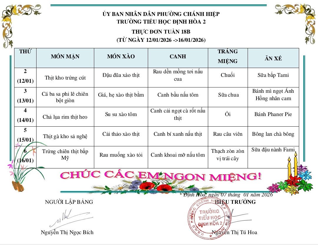 Thực đơn tuần 18B