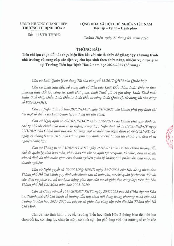 Thông báo lựa chọn đối tác chương trình liên kết 2026–2027