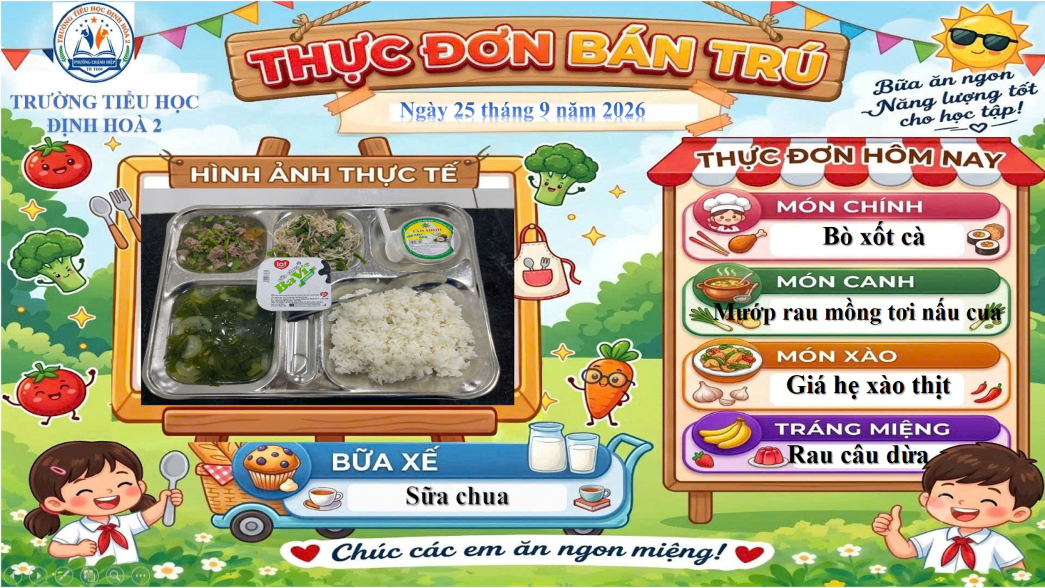 🍱 THỰC ĐƠN BÁN TRÚ NGÀY 25/09/2026