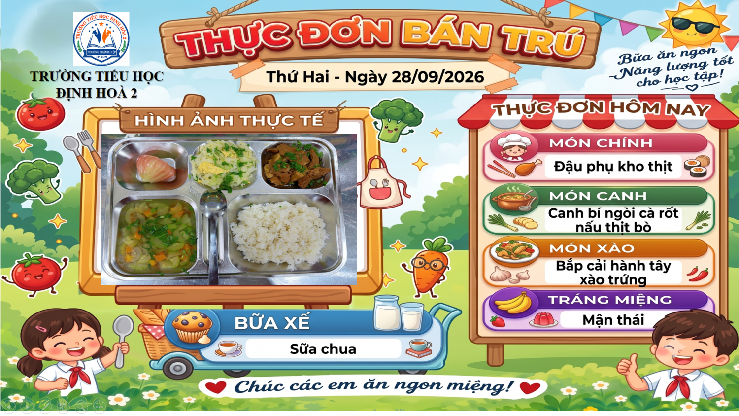 🍽️ THỰC ĐƠN BÁN TRÚ – THỨ HAI, NGÀY 28/09/2026