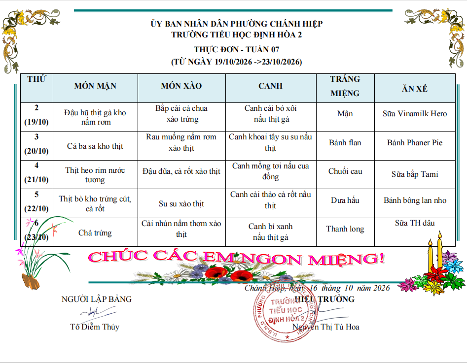 Thực đơn tuần 7