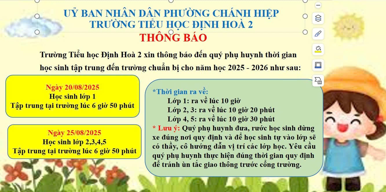 Thông báo thời gian tập trung học sinh và danh sách học sinh lớp 1 năm học 2024-2025