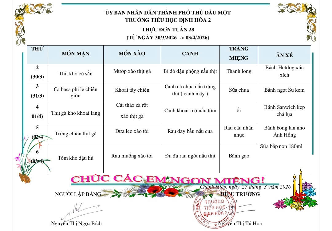 Thực đơn tuần 28