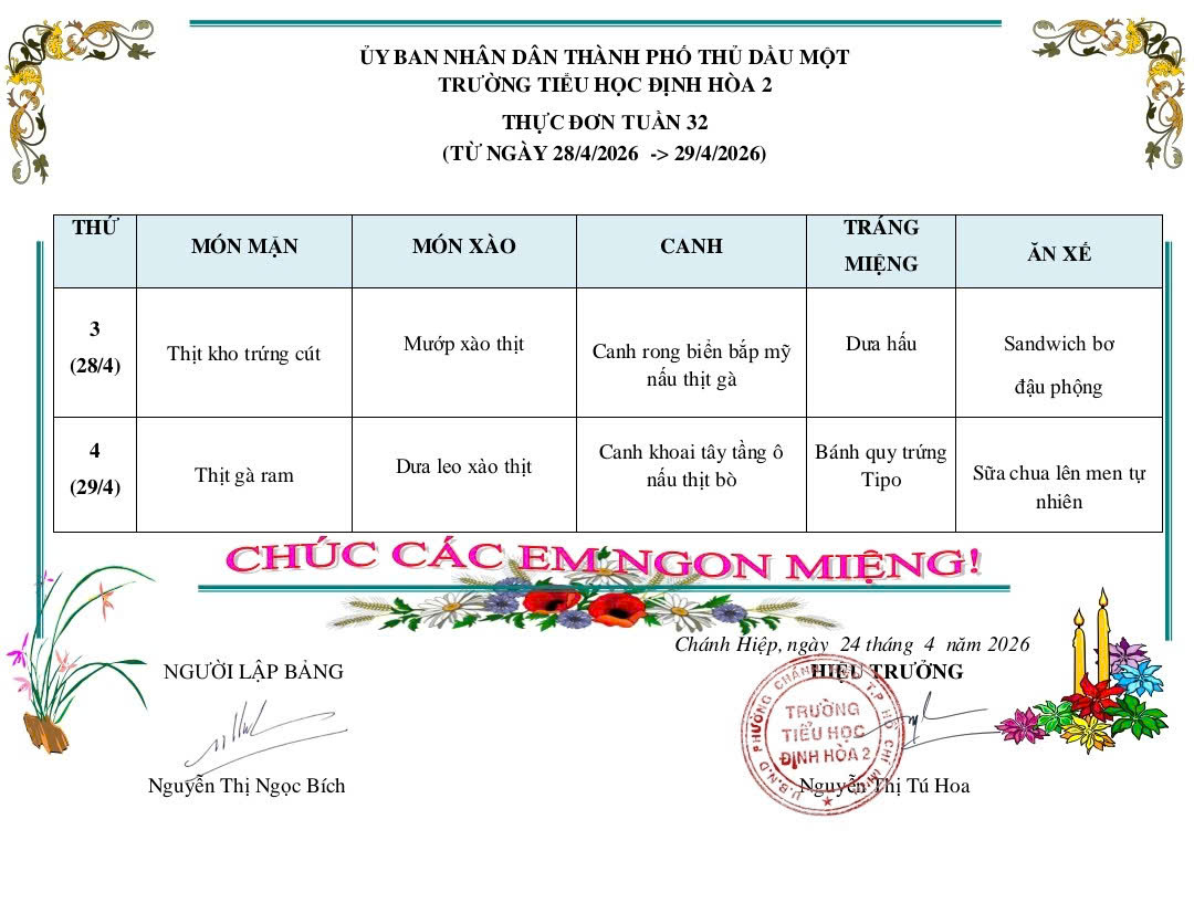 Thực đơn tuần 32